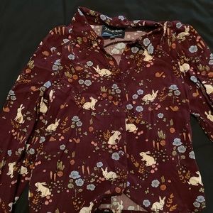 ModCloth x Princess Highway burgundy rabbit blouse, size 6
